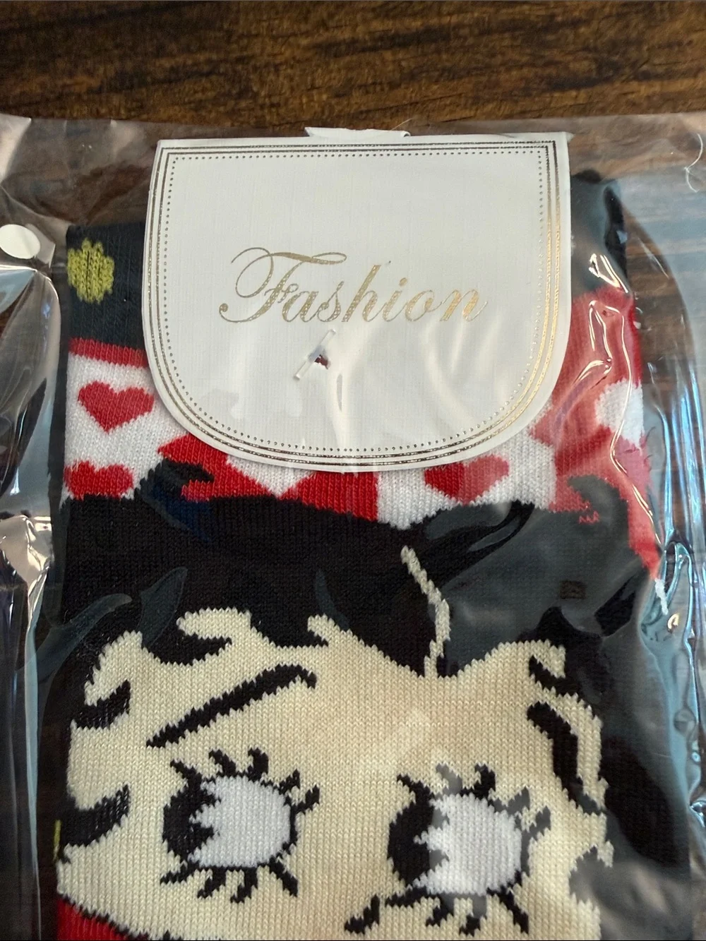 Fashion ‘Betty Boop’ Heart Graphic Ankle Socks in Red, Black, Cream (OS)